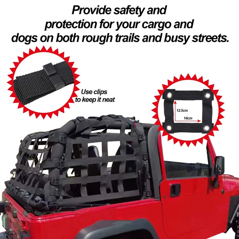 MFC Trail Cargo Net Rear Cargo Restraint System Net Trunk Cargo Mesh Net Compatible with for 1997-2006 Jeep Wrangler TJ 2 Door - Image 3